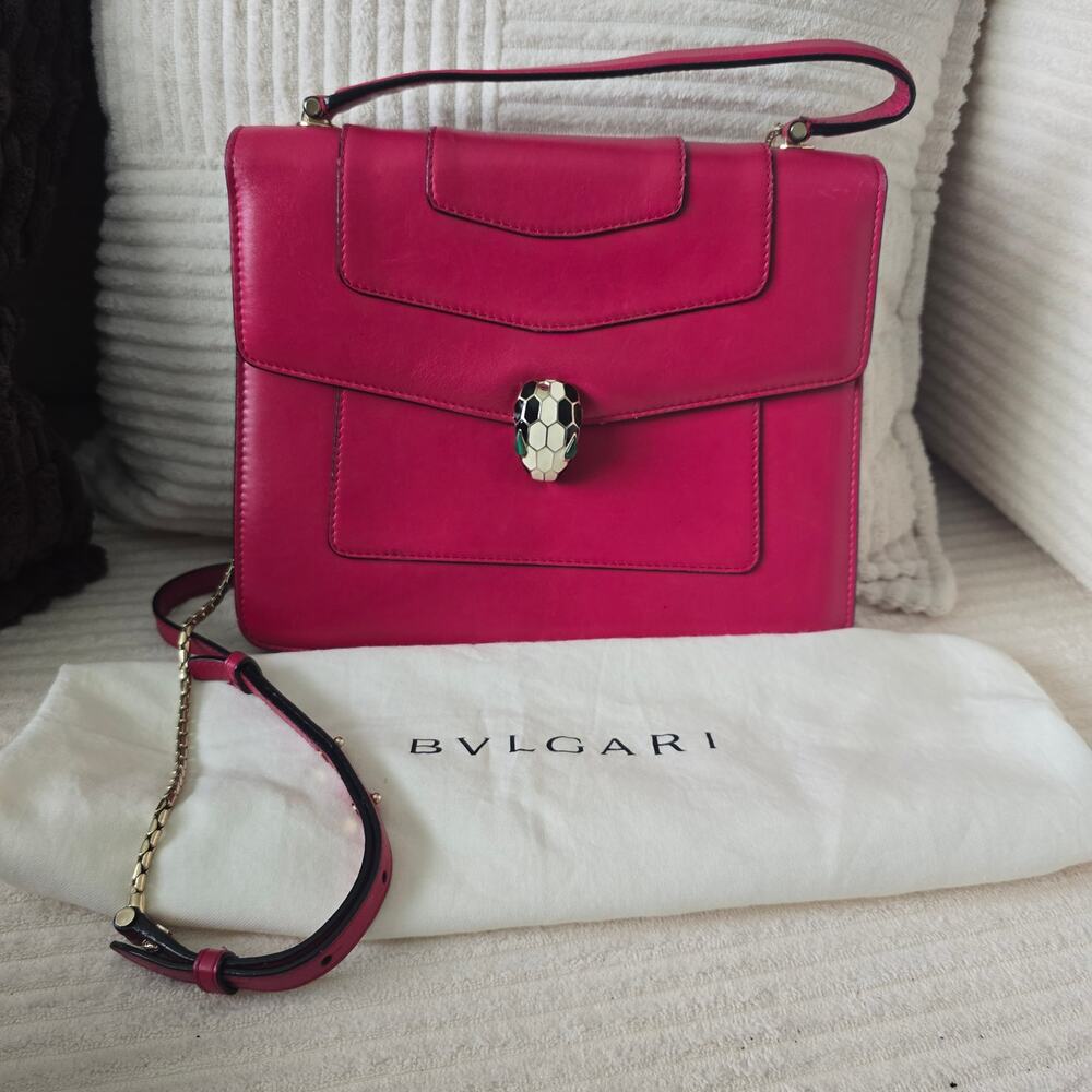 BVLGARI Serpenti Forever Leather Medium Top Handle Crossbody Pink w/ COA